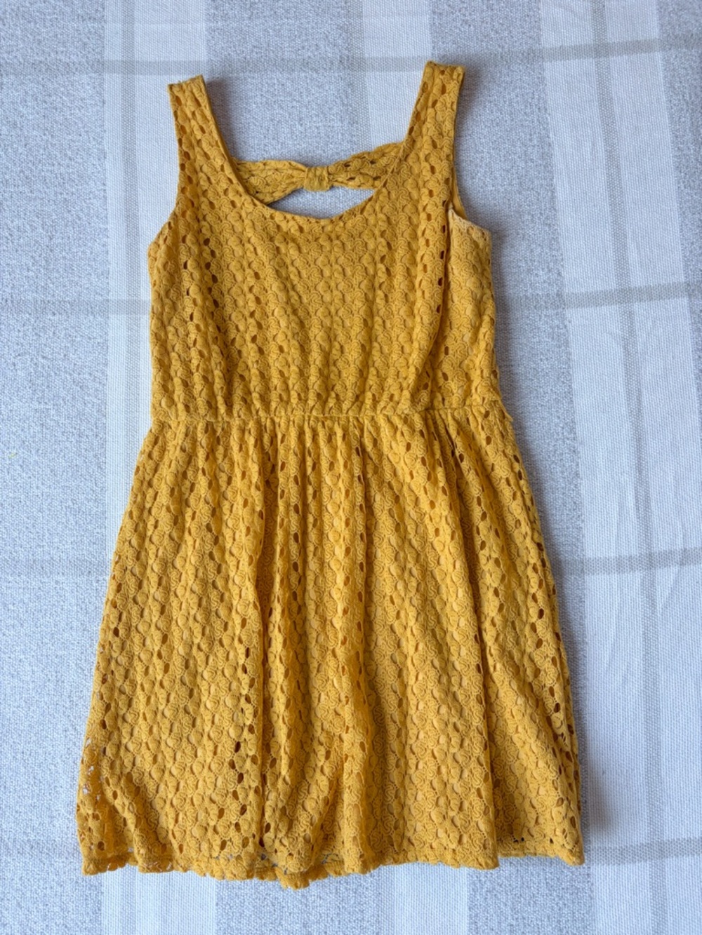 Mustard Yellow Lace Babydoll Dress Open Back Bow Size Large Boho Cottagecore - Picture 2 of 6